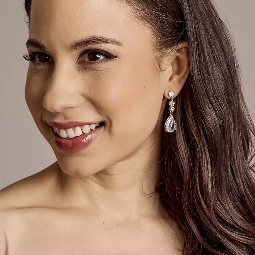 David’s Bridal Silver and Blue Pear Drop Earrings - Picture 2 of 4